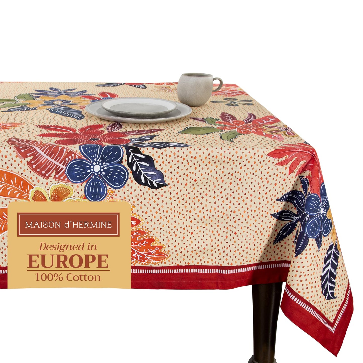 Maison d' Hermine Table Cloth Rectangle Table 100% Cotton 70 x 90 Inches Fall Tablecloth Reusable Everyday Use for Thanksgiving Christmas Decorations Dining Farmhouse Party (Kalahari)