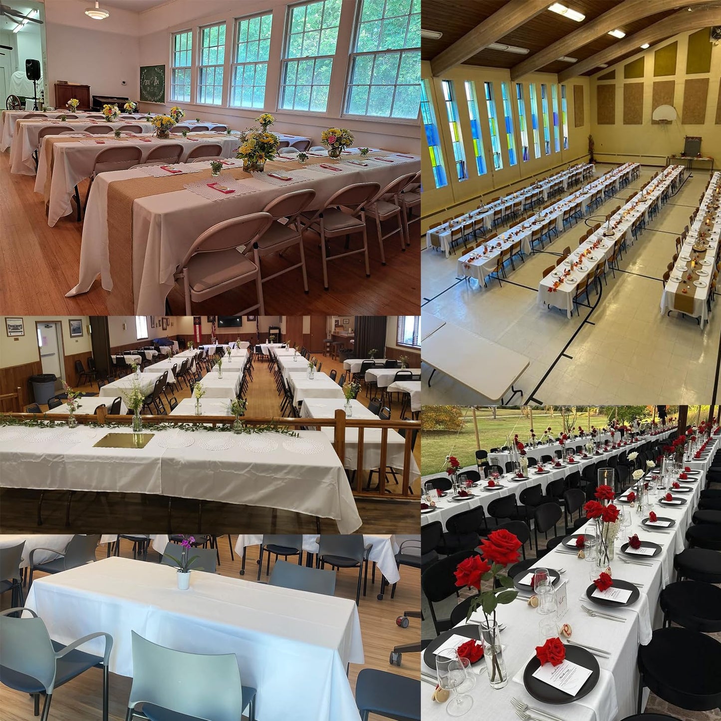 Rectangle Tablecloth for 6 Foot Rectangular Table, 6 Pack 60 x 102 Inch White Tablecloths Washable Reusable Polyester Fabric Tables Cover for Dining, Weddings,Birthday Parties and Banquets