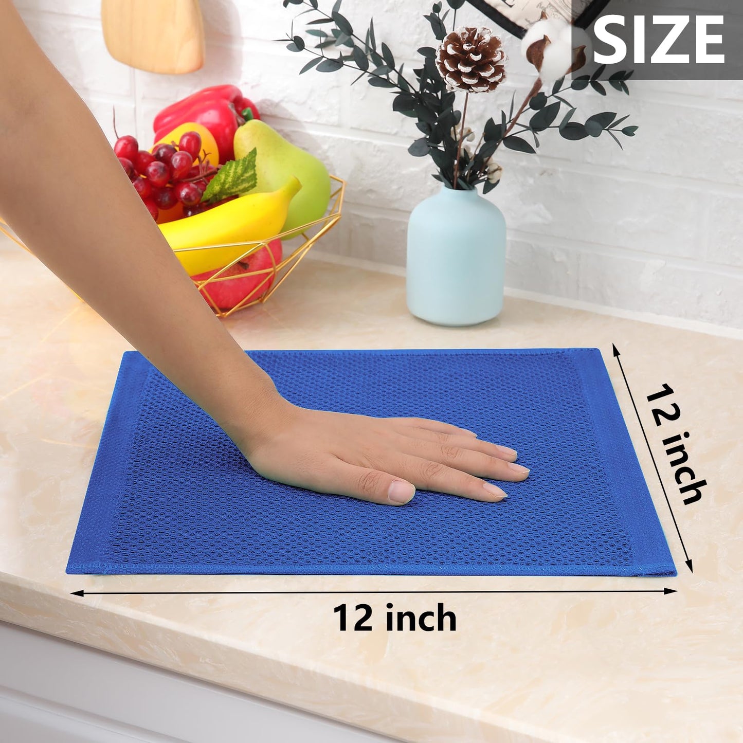 Homaxy 100% Cotton Waffle Weave Kitchen Dish Towels, Ultra Soft Absorbent Quick Drying Cleaning Towel, 13 x 28 Inches, 8-Pack, Blueberry