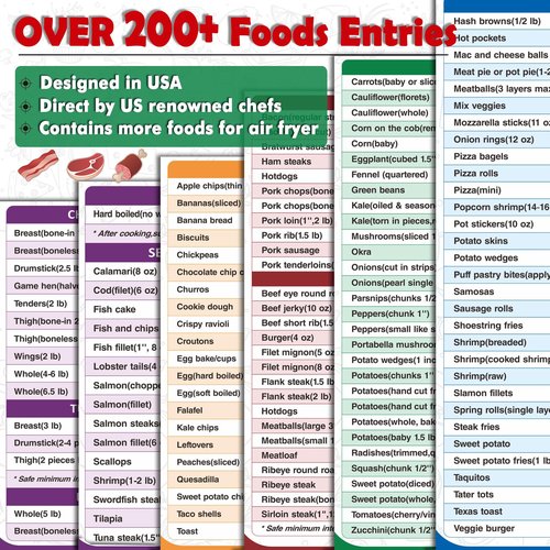 Air Fryer Cheat Sheet Magnets Cooking Guide Booklet Over 200 Foods, Air Fryer Cooking Times Chart, Air Fryer Magnetic Cheat Sheet Set, Cookbook Instant Air Fryer Accessories for Cooking and Frying