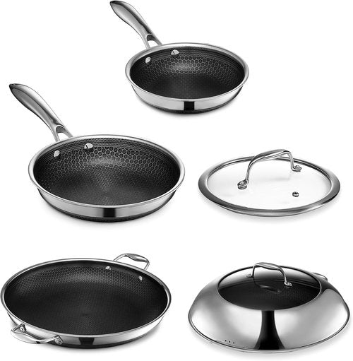 HexClad Hybrid Nonstick Cookware Set - 5-Piece with Stay-Cool Handles | Dishwasher & Oven-Safe, Induction Ready