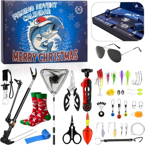 Fishing Advent Calendar 2025 - 24-Day Countdown with Surprise Gifts for Fishing Enthusiasts