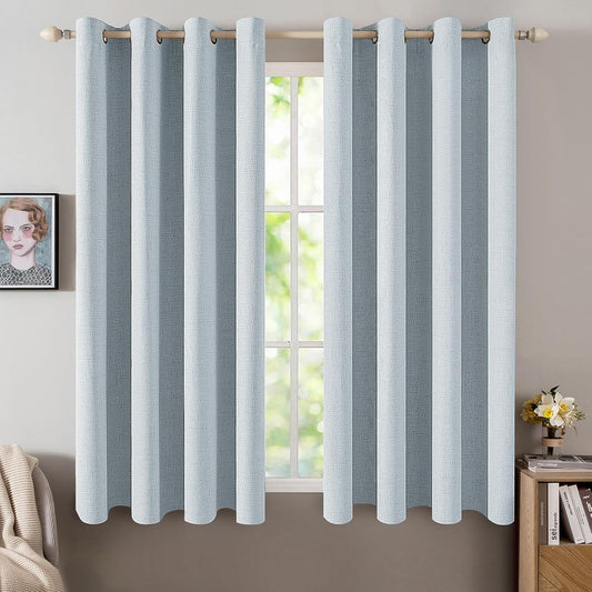 MIULEE Blackout Curtains - 100% Linen Textured Thermal Insulated Drapes | Chambray Blue, 52 x 45 Inch (2 Panels)