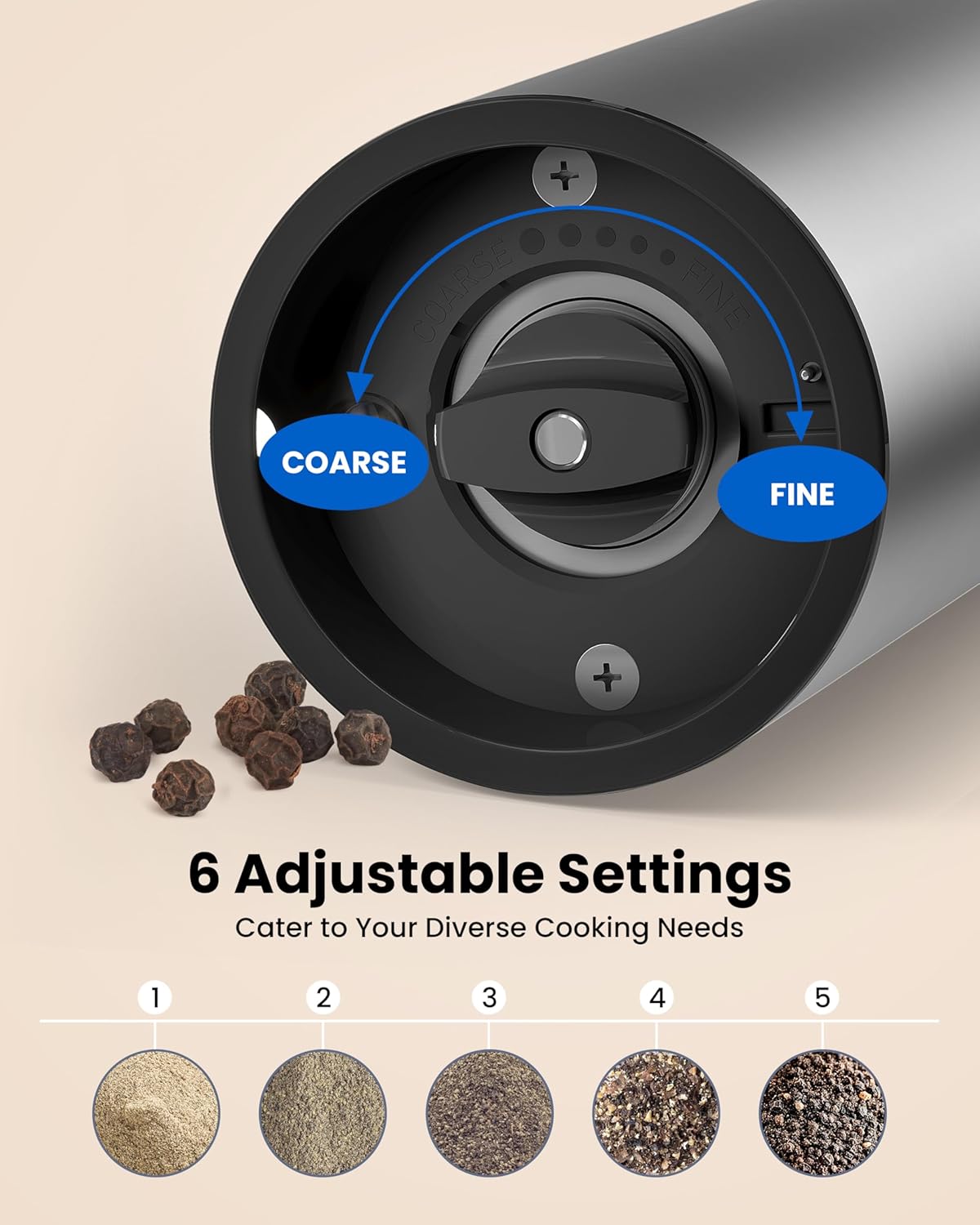 Skiennix Electric Salt and Pepper Grinder Set - Rechargeable, Large Capacity, LED Light & Adjustable Coarseness for Kitchen & BBQ