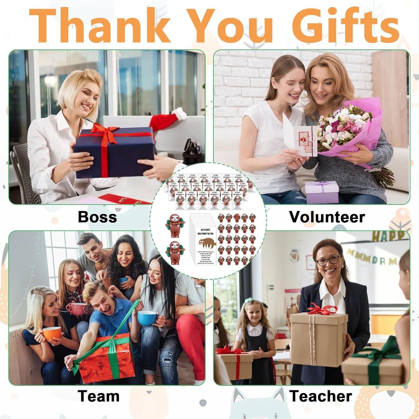 Skiennix Sloth Gifts - 30 Mini Resin Animals with Positive Cards for Emotional Support | Cute Table Decor