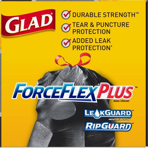 Glad Trash Bags | ForceFlexPlus 30 Gallon Large Drawstring Garbage Bags - 25 Count (Pack of 6)
