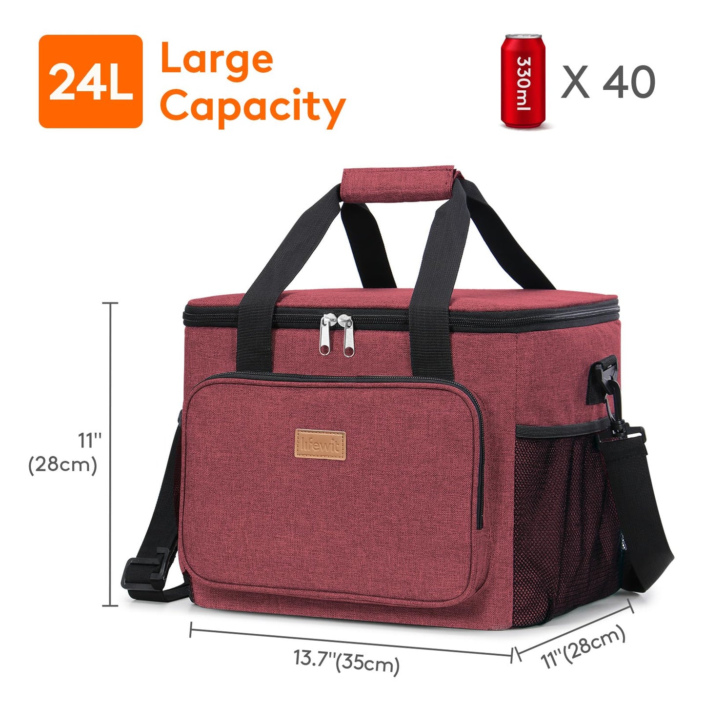 Lifewit Large Lunch Bag, Insulated Lunch Box, Soft Cooler Cooling Tote for Adult Men Women, Burgundy 40-Can (24L)