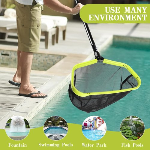 Double-Layer Deep Bag Pool Skimmer Net by [Brand Name] - Reinforced Frame for Efficient Debris Cleaning in Pools, Spas & Ponds