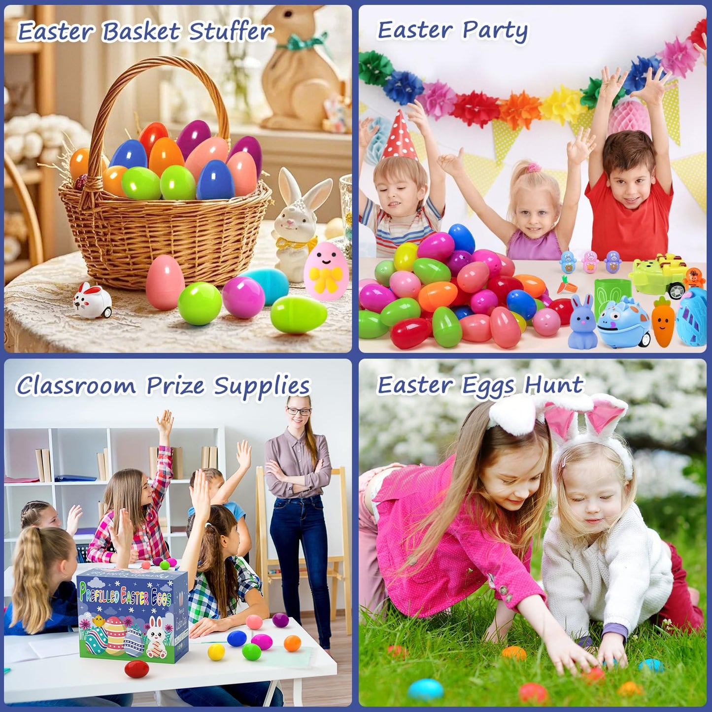 KPHNGB 200PCS Pre-Filled Easter Eggs with Toys, Easter Basket Stuffers, Bulk Filled Plastic Egg Party Favors, Easter Egg Hunt Prizes Toys for Kids Classroom Gift Toddler Goodie Bag Stuffers