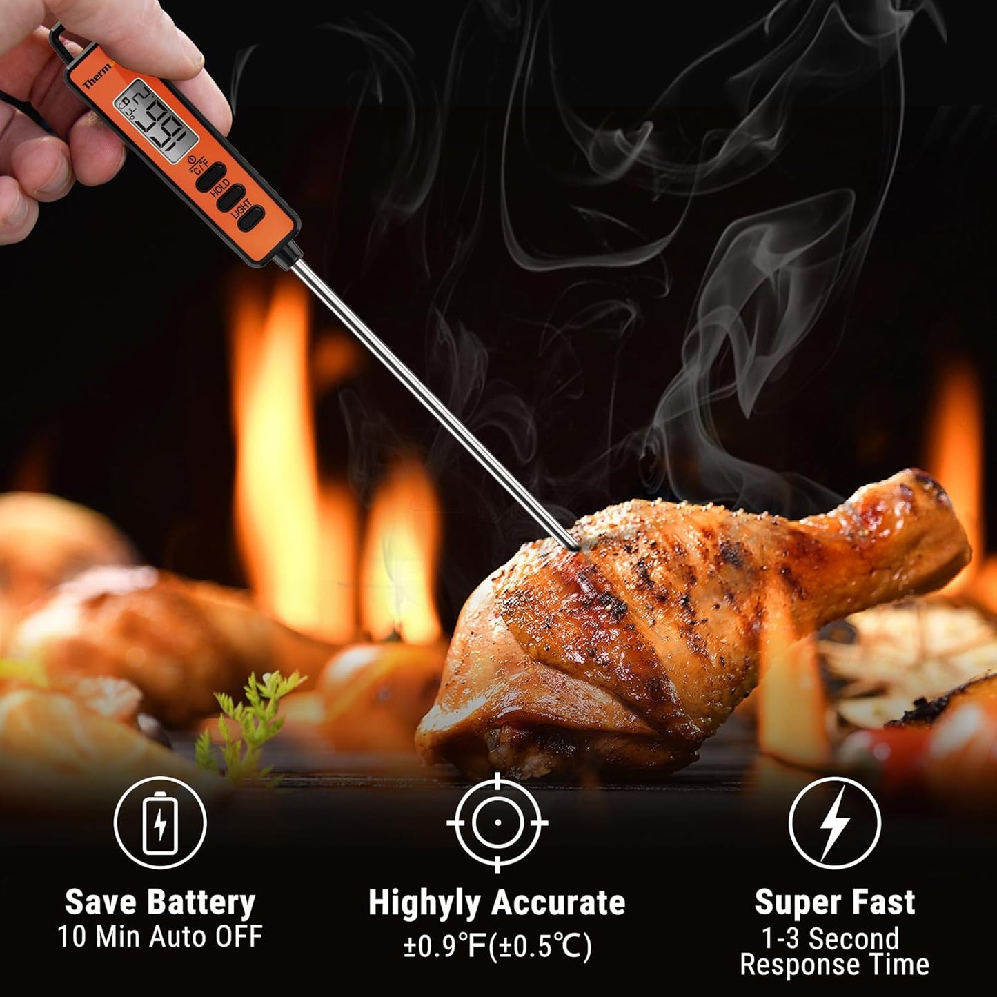 TempPro Digital Meat Thermometer - Instant Read Kitchen Thermometer with Long Probe & Backlit Display