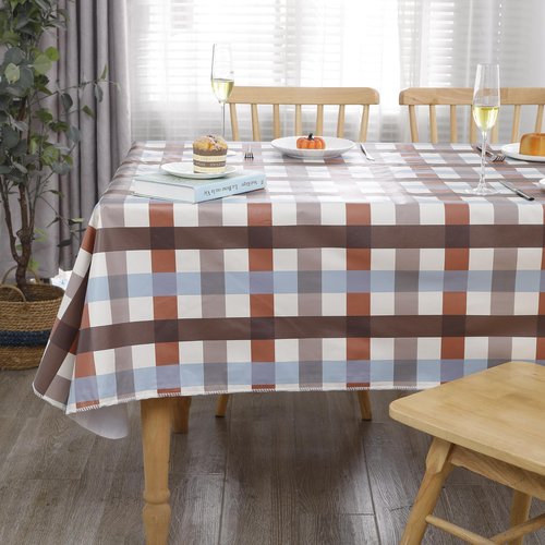 Heavy Duty Vinyl Tablecloth with Flannel Backing Waterproof Oil-Proof Plastic Table Cloth Stain-Resistant Wipeable Rectangle or Square Table Cover for Indoor and Outdoor (Checkered,60x102 Inch)