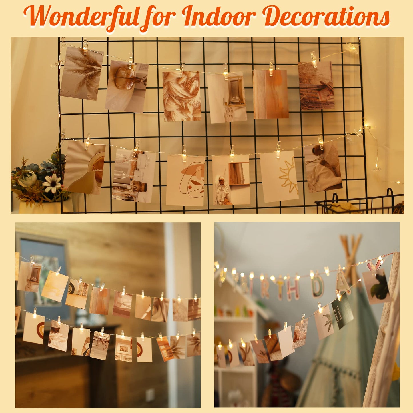 LUSHARBOR Photo Clips String Light, Fairy Lights with 51 Clear Clips, Battery Operated String Lights with Clips for Pictures, Room Decorations for Dorm Wall Bedroom
