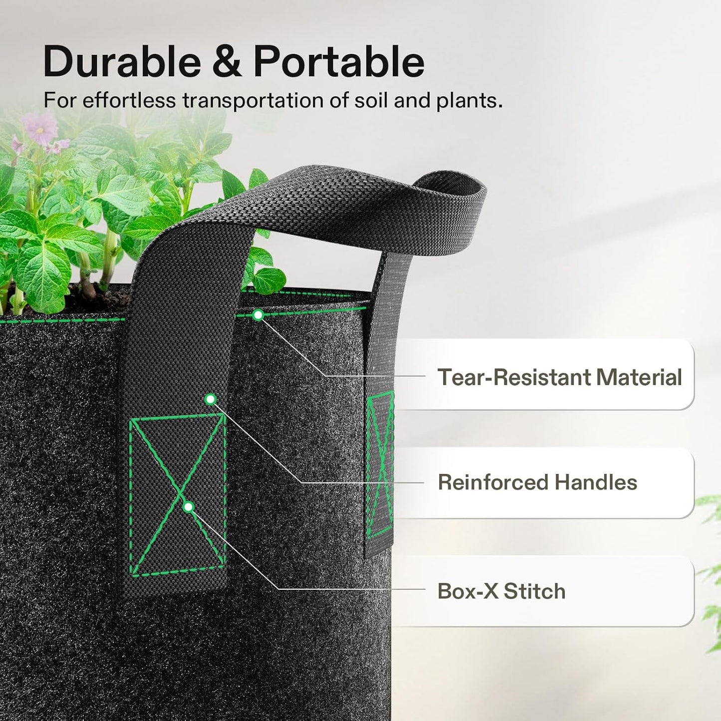 VIVOSUN 5-Pack Heavy Duty Nonwoven Fabric Grow Bags - 1 Gallon & 5 Gallon Sizes with Handles