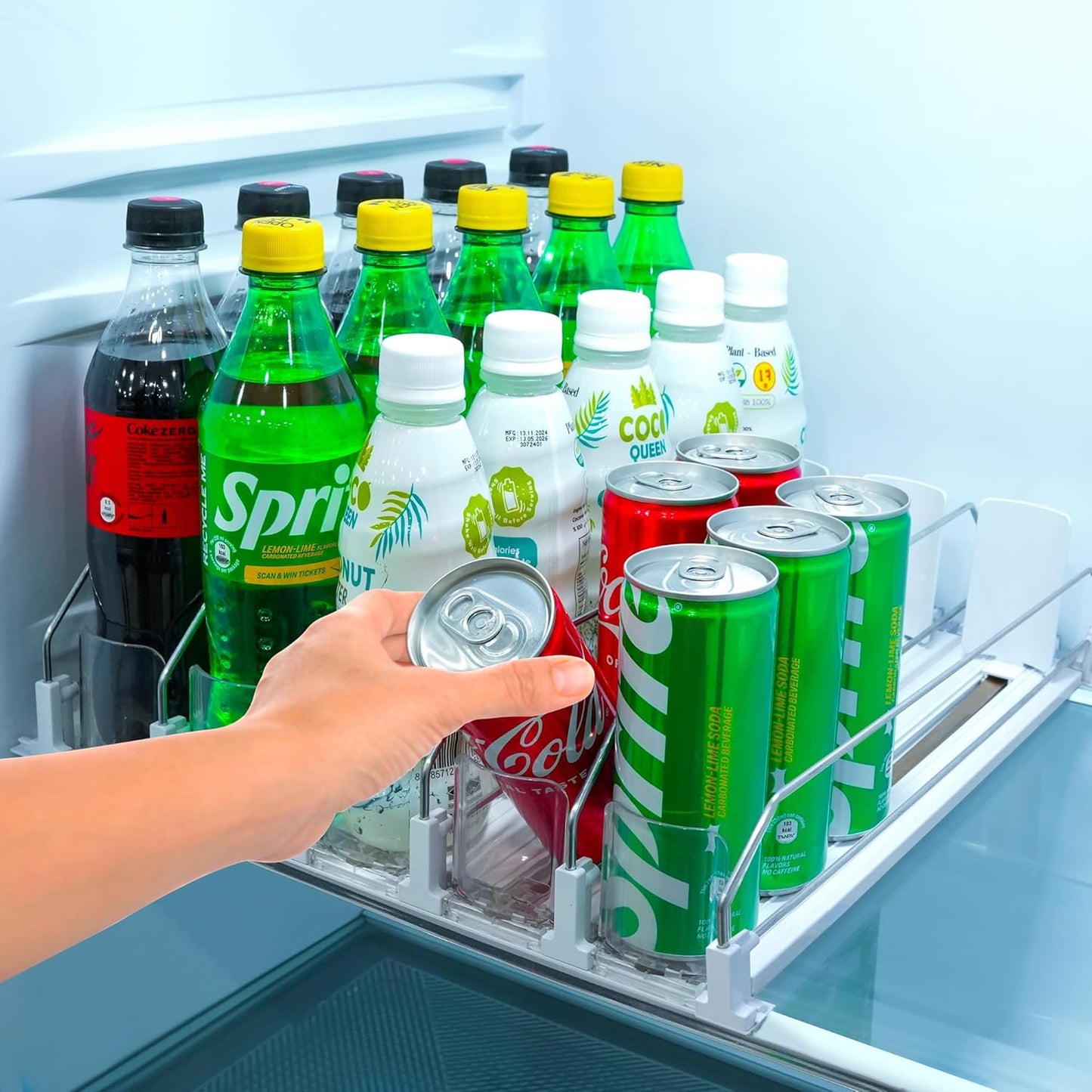 Skiennix Premium Drink Organizer - Ultra Space-Saving Refrigerator Dispenser Holds 25 Cans | White