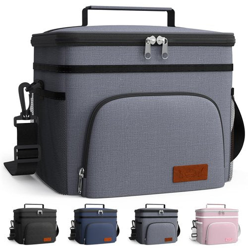 HOTOR Insulated Lunch Box for Men & Women - Leak-Proof Cooler Lunch Bag with 4 Pockets, Adjustable Strap, Ideal for Work, Picnic, Travel - Medium, Light Grey,10.2"×6.9"×8.5"
