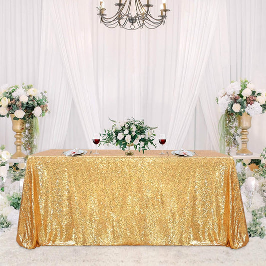 60x102 Inch Gold Sequin Tablecloth - Sparkly Rectangle Glitter Linen for Weddings & Parties