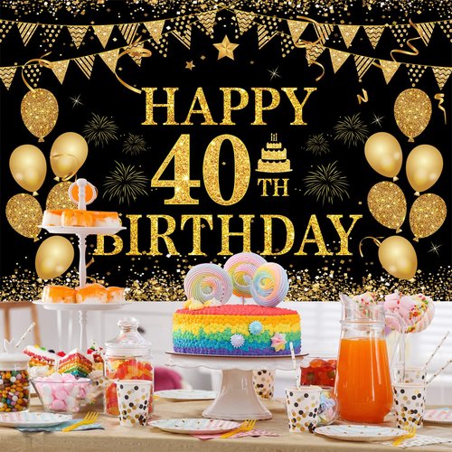 40th Birthday Decorations for Men Women - Happy 40th Birthday Banner Decorations Cheers to 40 Years Birthday Party Suppiles Black Gold Backdrop for 40th Birthday Party Favors Decor (71 x 45 inch)