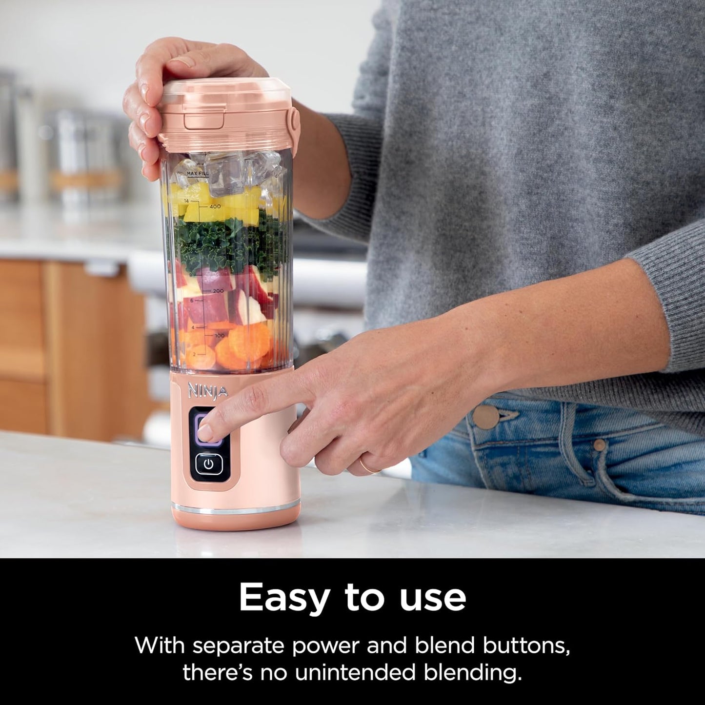 Ninja BC155PS Portable Blender - Cordless Personal Blender for Shakes & Smoothies | 18oz, BPA-Free, Rechargeable, Peach & Stone