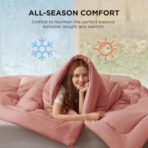 Bedsure Comforter Duvet Insert - All-Season Twin XL Quilted Bedding, GentleSoft Down Alternative, Dusty Pink 92 x 68 Inches