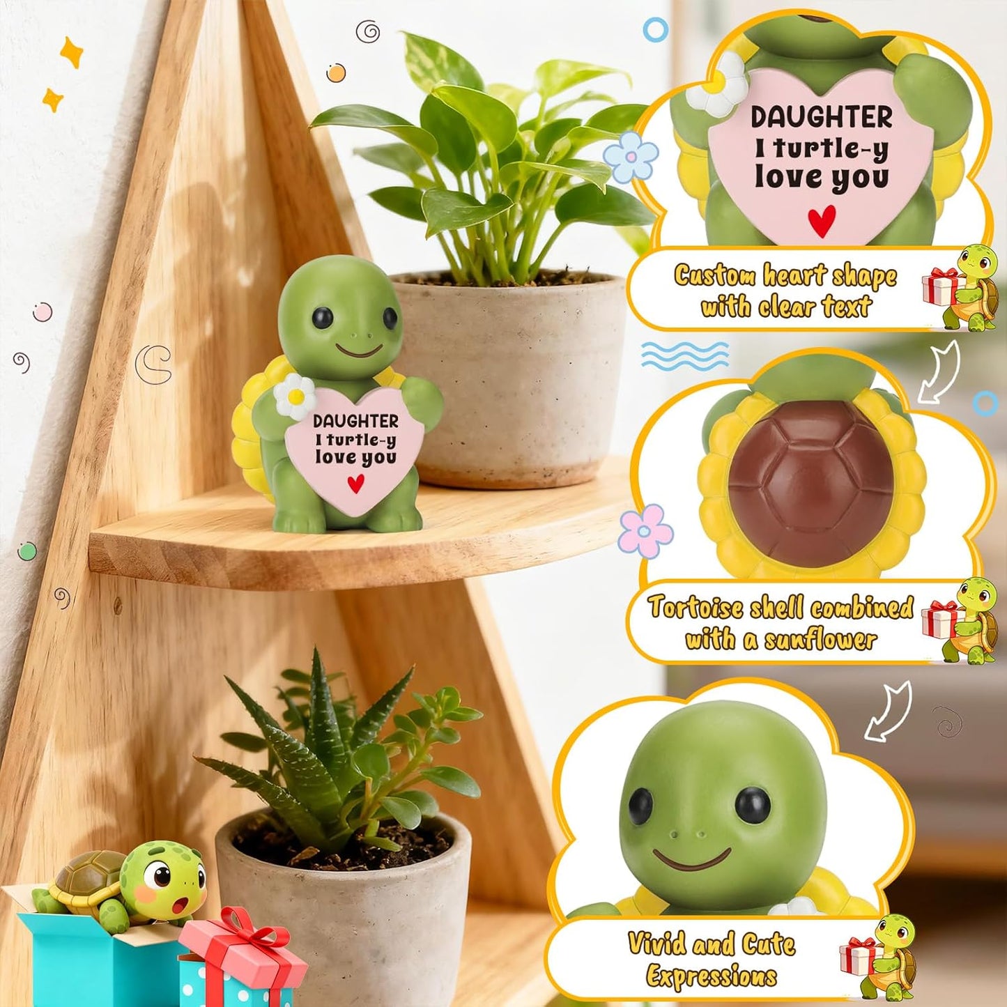 Skiennix Cute Mini Resin Turtle Figurines - Heartwarming Mother's Day Gift for Daughters & Kids | Emotional Desk Decor