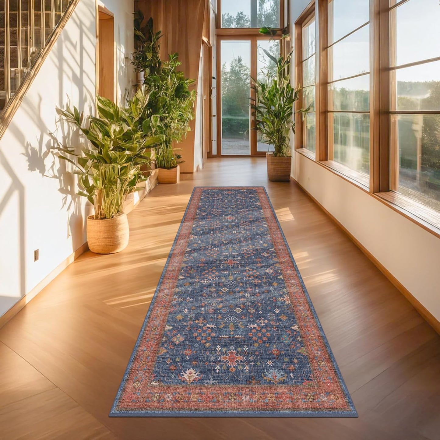 Regine Switzerland Navy Blue Washable Runner Rug - 2'6" X 10' Non-Slip, Waterproof & Stain Resistant for Kitchen & Hallway