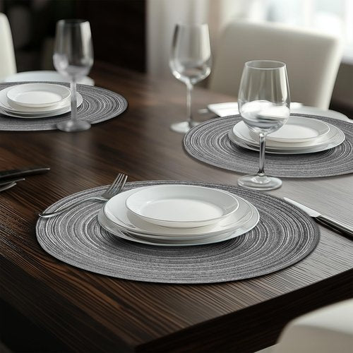 Braided Round Placemats Set of 6,Woven Washable Non-Slip Table Mats for Kitchen Dining, 14.5 Inch, Heat Resistant - Natural Fabric Indoor Outdoor Place Mats(Khaki)