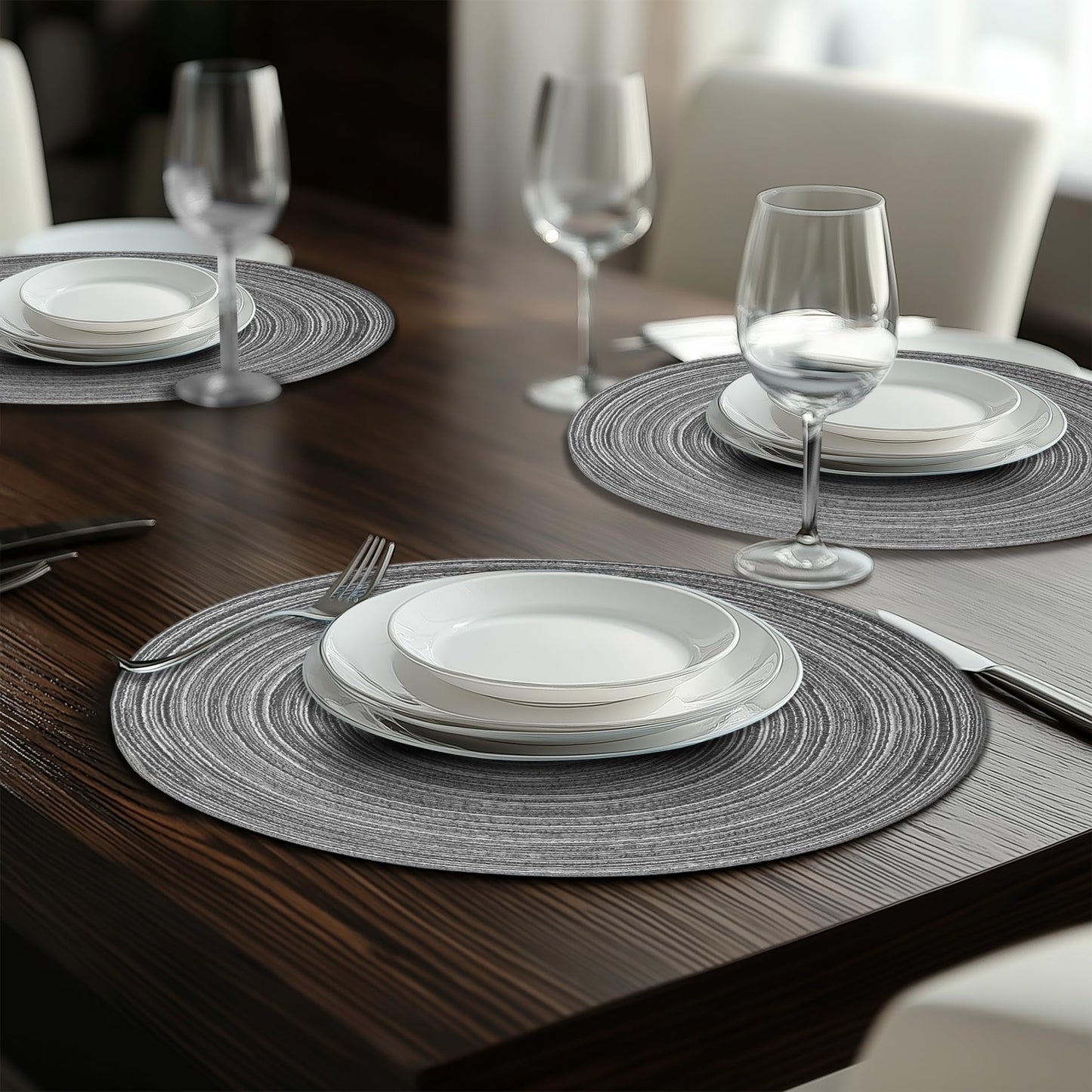 Braided Round Placemats Set of 6,Woven Washable Non-Slip Table Mats for Kitchen Dining, 14.5 Inch, Heat Resistant - Natural Fabric Indoor Outdoor Place Mats(Green)