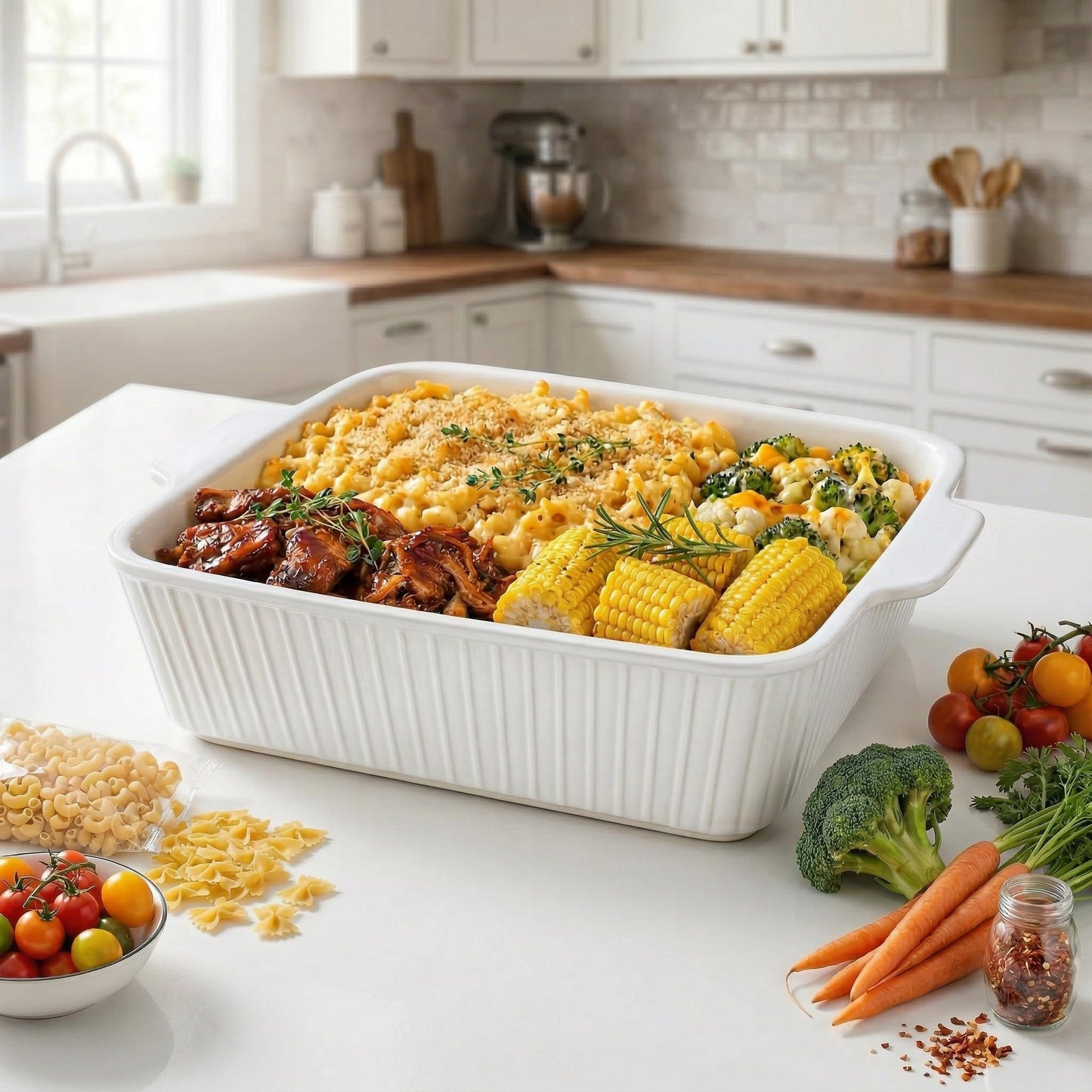 cikiciki 10" Square Ceramic Casserole Dish Set of 2-2.6 Qt Deep Baking Dishes with Handles for Oven, Lasagna Pan for Casseroles Cake Bread, Microwave Dishwasher Safe Bakeware Set, White
