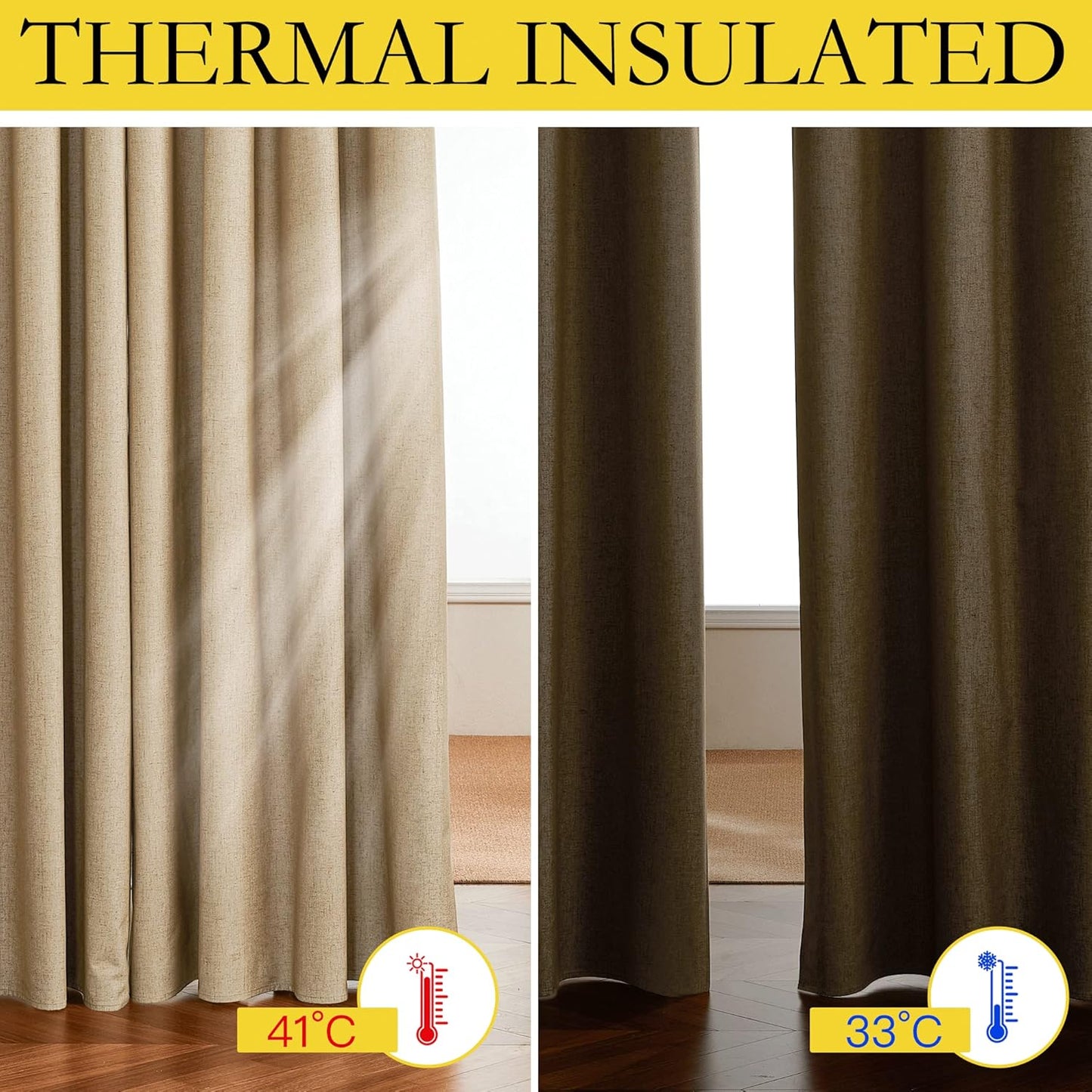 NICETOWN Blackout Linen Curtains - Thermal Insulated White Liner, Camel, 42" x 63", 2 Pieces | Bedroom & Kids Room Drapes