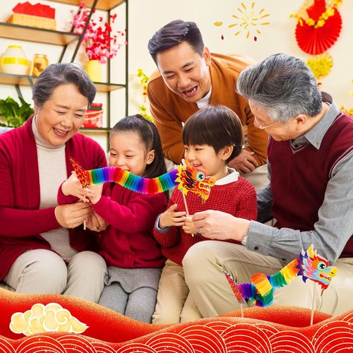 Chinese New Year Paper Dragon Decorations - 3D Hanging Garland & Handheld Toys for Kids | 8 Pcs Set