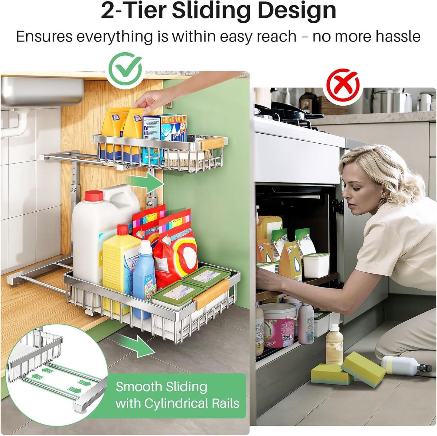 Under Sink Organizer by [Brand Name] - Stainless Steel 2-Tier Storage Solution for Kitchen & Bathroom