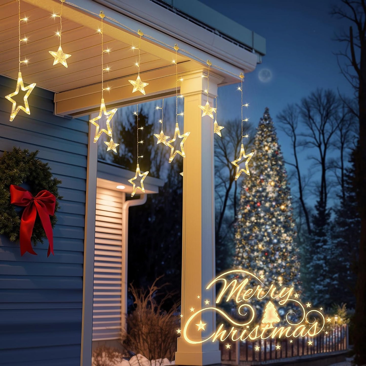 Skiennix 126L Warm White Star Icicle Lights - 8.2FT Waterproof Fairy String with Timer & 8 Modes for Christmas, Weddings & Parties