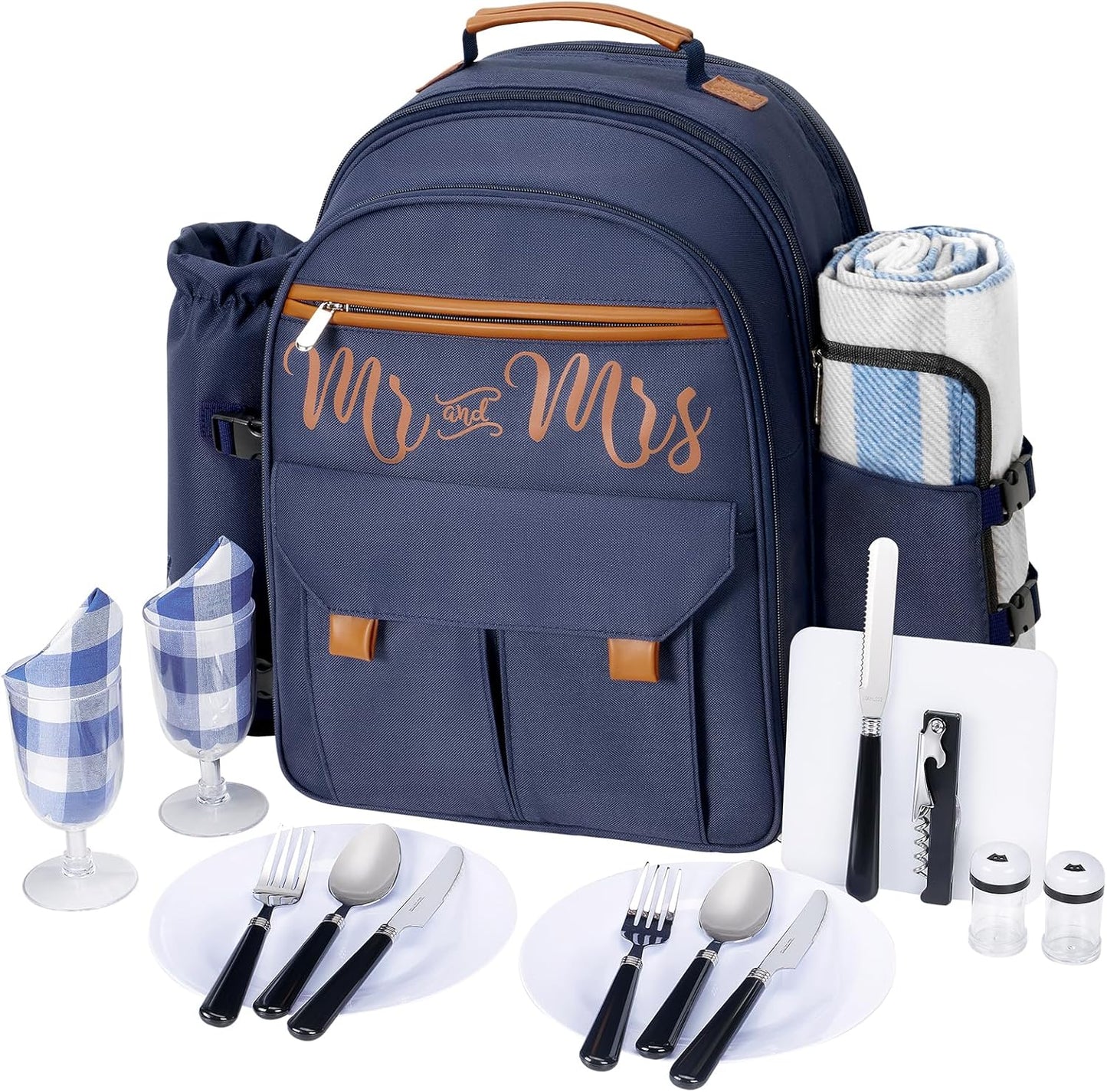 Couple Gifts 22L Picnic Basket Set, Grey Insulated Picnic Backpack for 2, Leak Proof Cooler Camping Gifts, Cool Bridal Shower Gifts Anniversary Engagement Wedding Gifts for Couples, Mr and Mrs Gifts