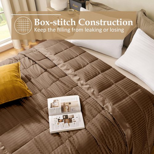 downluxe King Size Blanket with Satin Trim, Lightweight Down Alternative King Blanket for All Season, Machine Washable (Brown, 90x108 Inch)