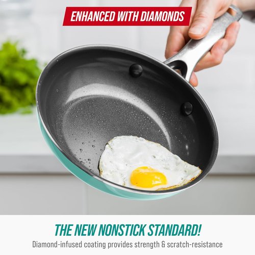Blue Diamond 8" Nonstick Frying Pan - Diamond Infused Ceramic, PFAS-Free, Dishwasher Safe, Turquoise