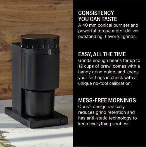 Fellow Opus Conical Burr Coffee Grinder - Espresso Grinder with 41 Settings for Espresso, Drip, French Press, & Cold Brew - Matte White