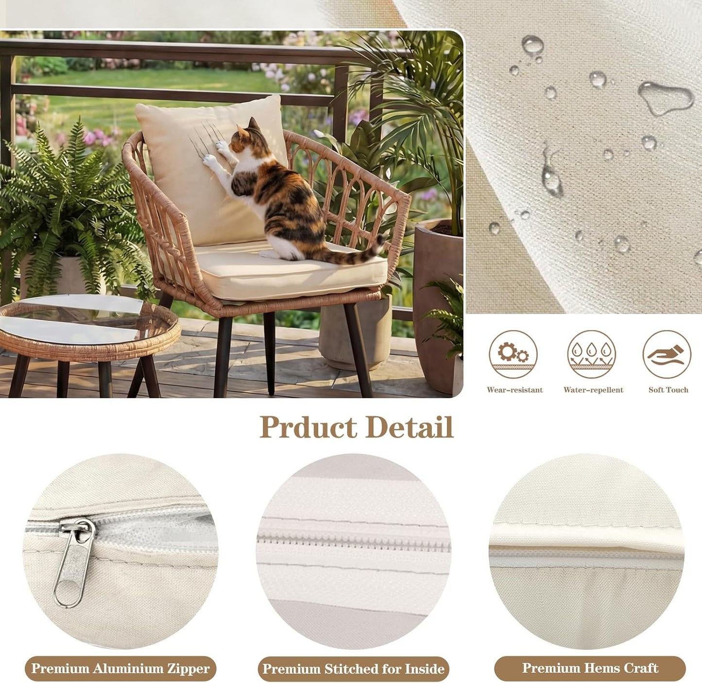 Skiennix 4PCS Patio Cushion Covers - Splash-Proof Deep Seat Slipcovers for Outdoor Furniture | Beige