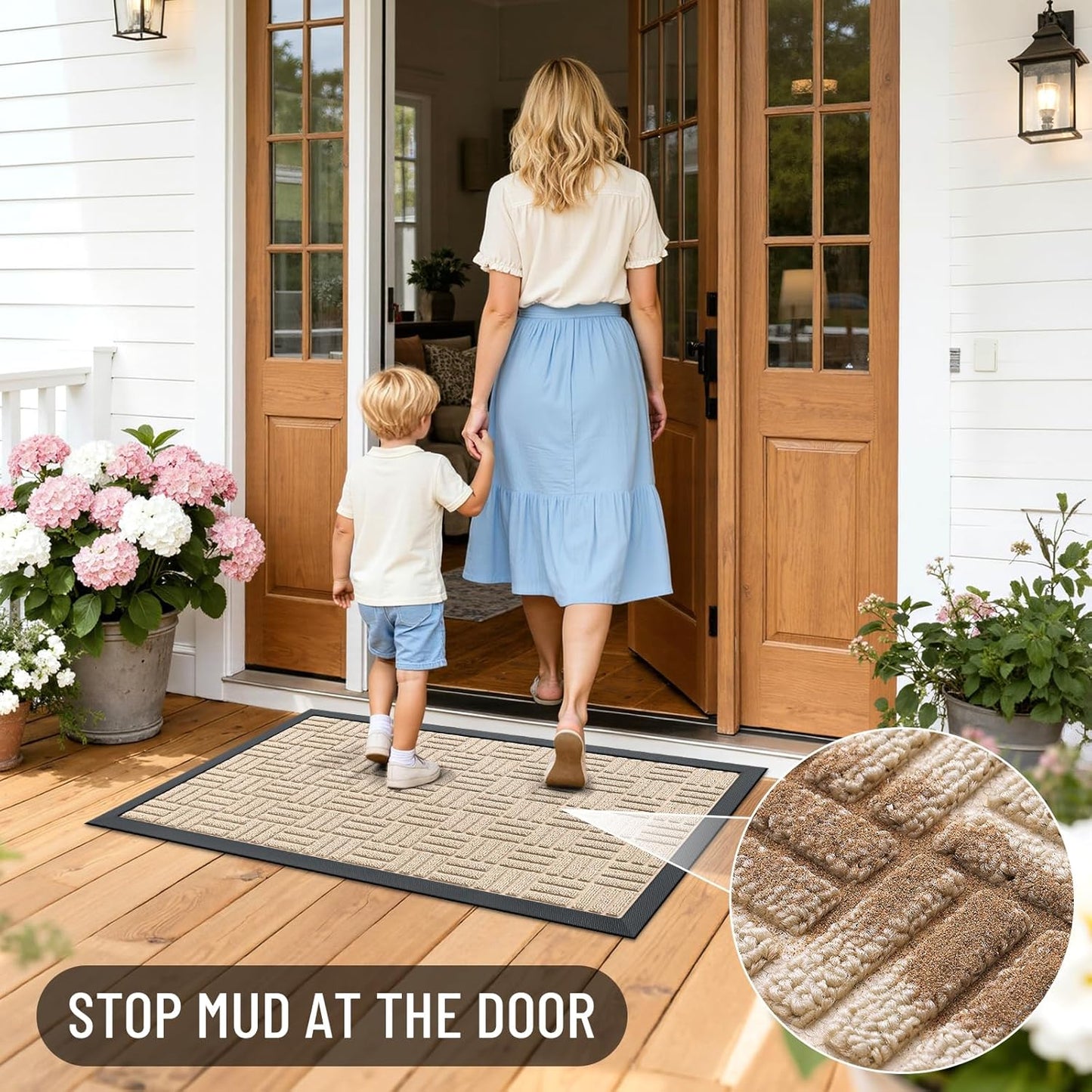OLANLY Heavy Duty Front Door Mat - Absorbent, Non-Slip Natural Rubber | 29.5x17, Latte White