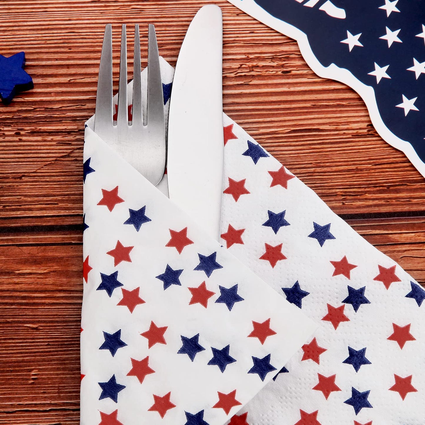 Patriotic Party Supplies 4th of JULY paper napkins 60Count 6.5 x 6.5 inch Americana Stars Cocktail Napkins for Parties,Veterans Day Election Day 4th of July Independence Day Decorations
