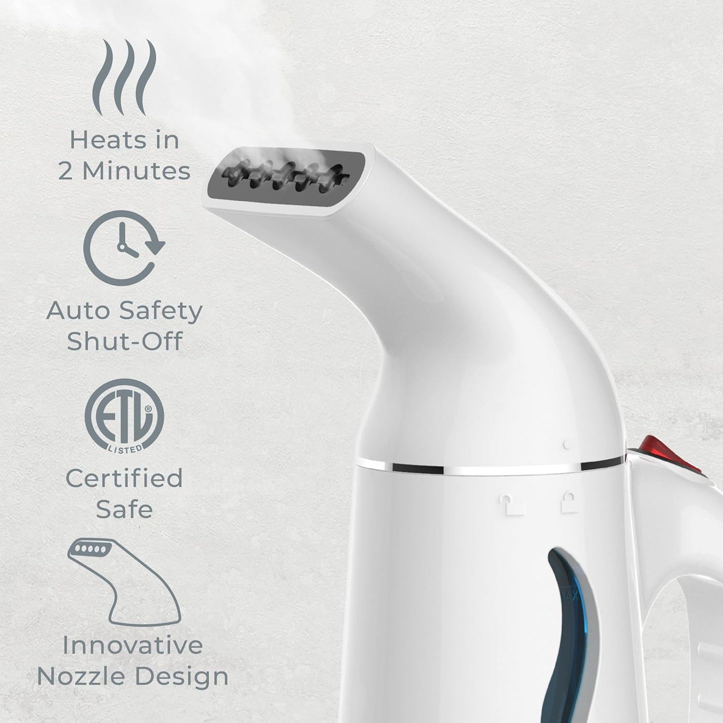 Pure Enrichment Portable Fabric Steamer - Fast-Heating Handheld Travel Garment Steamer | Safe on All Fabrics, Lightweight, Auto Shut-Off (White)