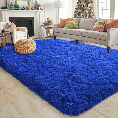 Ailyei Shag Living Room Rug 5x7 Royal Blue, Ultra Soft Luxury Shaggy Rugs for Bedroom Nursery, Modern Fluffy Plush Carpet Boys Girls Kids Room Dorm Indoor Home Decor, Upgrade Non-Slip