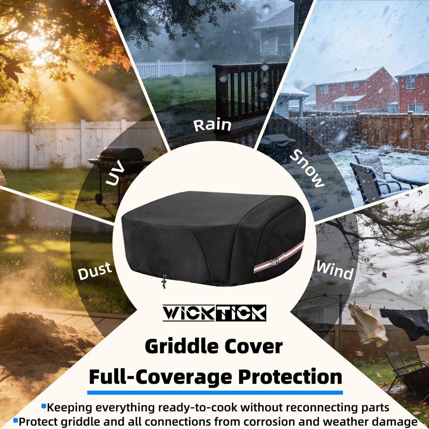 WICKTICK Griddle Cover - Heavy Duty Waterproof 600D for 17-Inch Blackstone Griddle | Full Coverage BBQ Protection