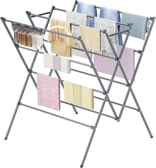 HOMIDEC Drying Rack - Large 12-Pole Foldable Laundry Rack with Sock Clips | Portable Indoor/Outdoor Use, Silver