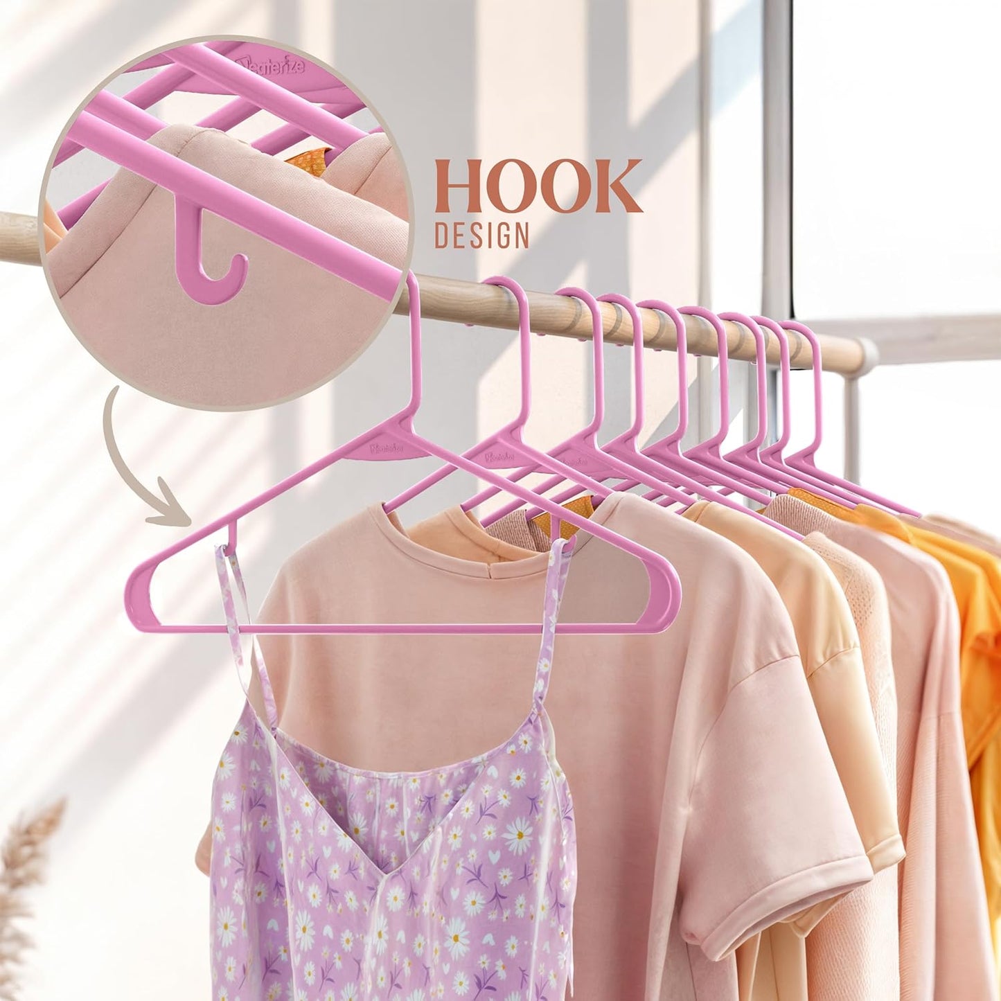 Plastic Hangers 50 Pack - Space-Saving Clothes Hangers in Pink - Ideal for Closets & New Apartments