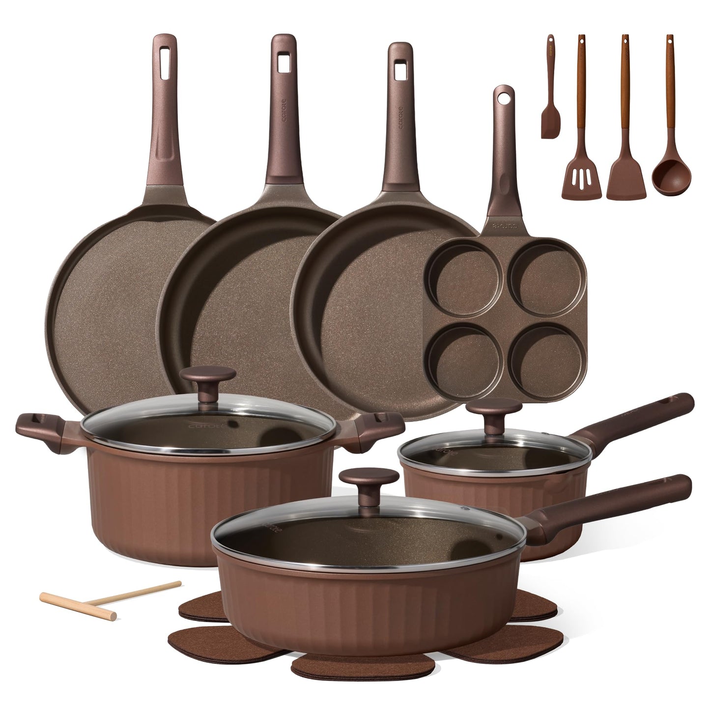 CAROTE Pots and Pans Set Non Stick, Cookware Sets Nonstick 21 pcs Kitchen Pot & Pan, Induction cookwasre Compatible with Crepe Frying Pan PFOA/PFOSFree