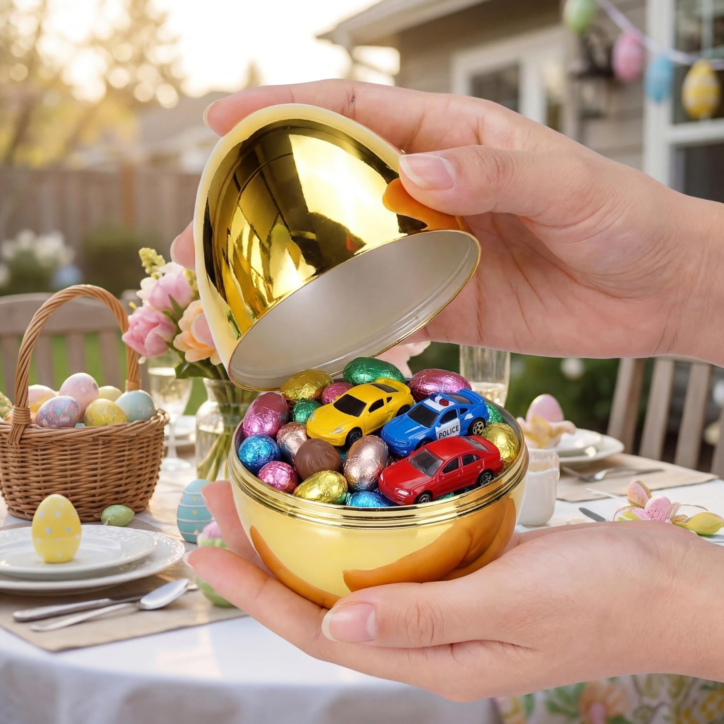 Qudoustar 6 Pack 6 Inch Jumbo Golden Easter Eggs, Metallic Giant Plastic Gold Fillable Eggs for Easter Hunt, Easter Basket Stuffers, Party Favors, Classroom Prize Supplies for Kids