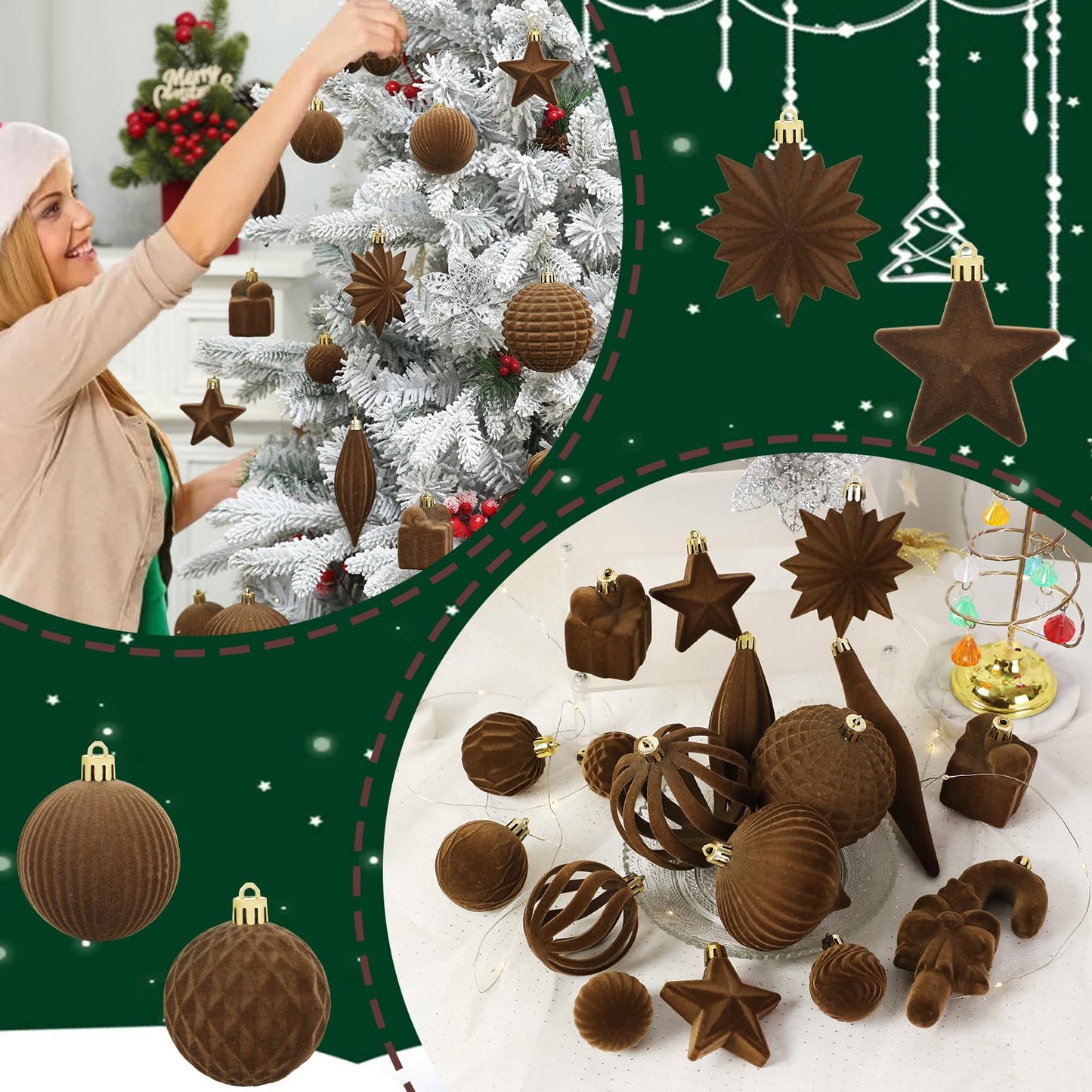 Velvet Christmas Ornaments Balls Set, 50 Pcs Hanging Balls for Xmas Tree Decorations Wedding Wreath Garland Holiday Party Office Home Decor