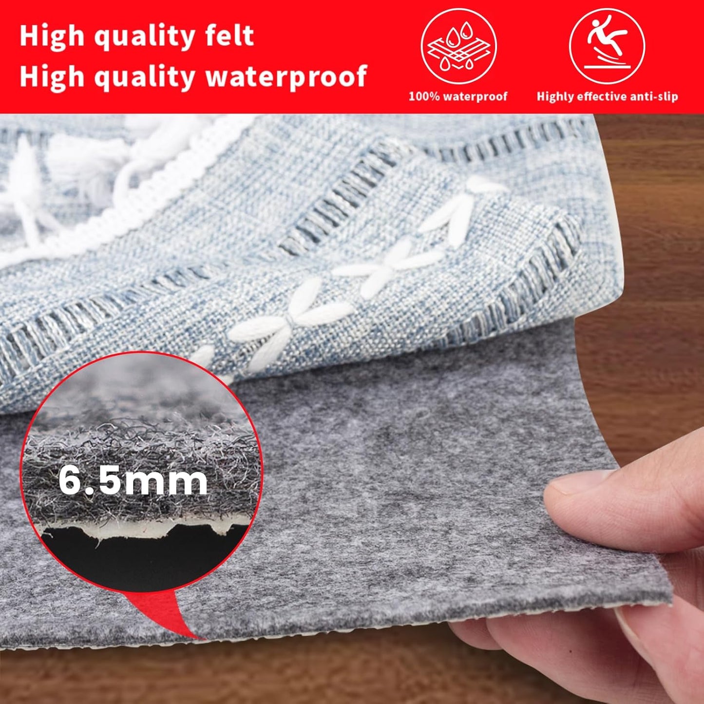 Skiennix Waterproof Rug Pad - Non-Slip Design for Hardwood Floors | 1/4 Inch Thick, Round Shape