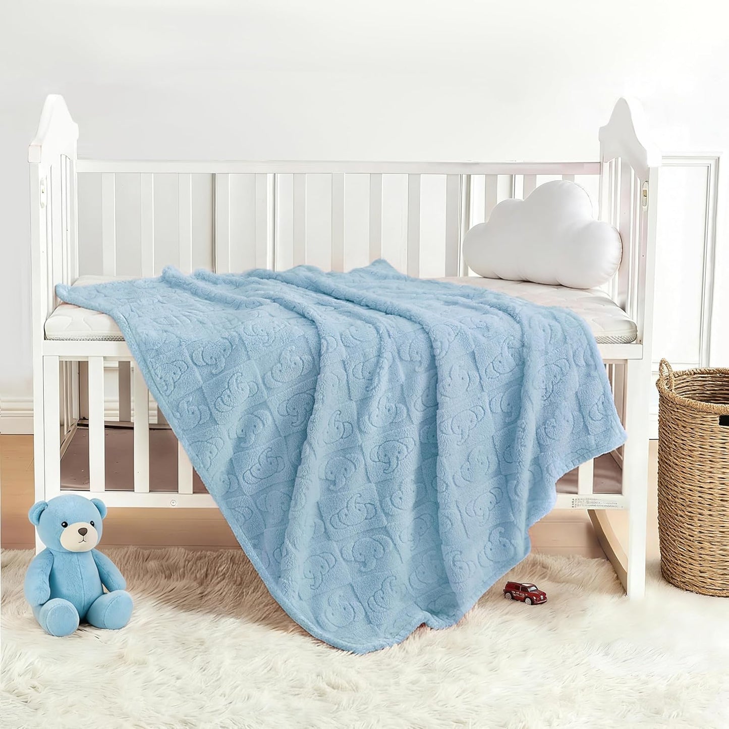Pro Goleem Baby Boy Blanket - Soft Fleece 30" x 40" Blue Crib & Stroller Blanket for Newborns