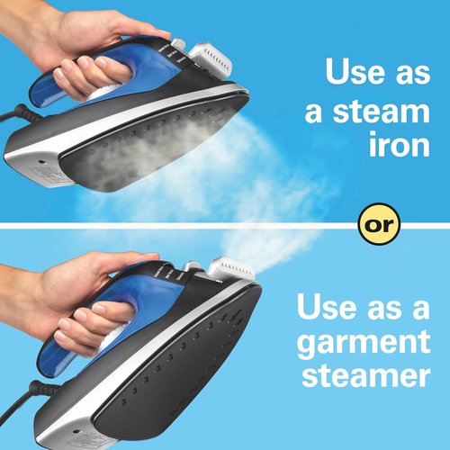 Hamilton Beach 2-in-1 Steam Iron - Versatile Garment Steamer with 5 Temperature Settings, 1200 Watts, Black & Blue